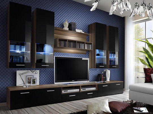 Luxus Wohnwand tv Ständer Holz Designer Möbel Schwarz Möbel Wohnzimmer