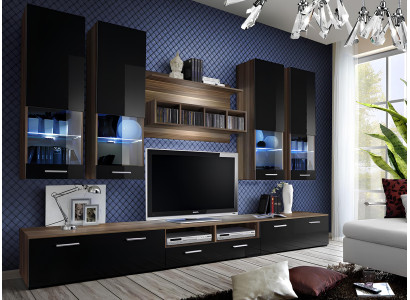 Luxus Wohnwand tv Ständer Holz Designer Möbel Schwarz Möbel Wohnzimmer