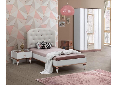 Set Bett Nachttisch Kleiderschrank Modern Elegant Design Weiß 3-teilig Möbel