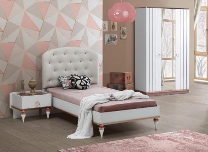 Set Bett Nachttisch Kleiderschrank Modern Elegant Design Weiß 3-teilig Möbel