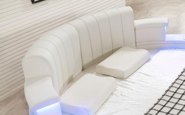 Rundbett mit LED-Beleuchtung Modernes Schlafsofa Beige Design Schlafzimmer