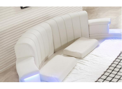 Rundbett mit LED-Beleuchtung Modernes Schlafsofa Beige Design Schlafzimmer
