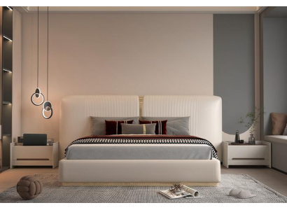 Luxus Beige Bett mit Gold Akzenten Modernes Design Kopfteil für Schlafzimmer