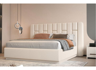 Luxus Beige Bett mit Gestepptem Kopfteil Modernes Design für Schlafzimmer