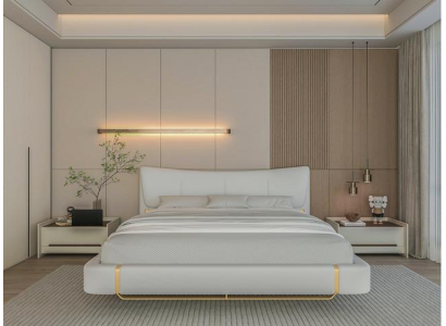 Luxus Graues Bett mit Gold Akzenten Modernes Design und Komfortables Kopfteil