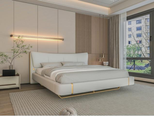 Luxus Graues Bett mit Gold Akzenten Modernes Design und Komfortables Kopfteil