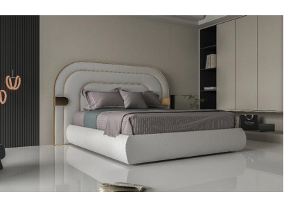 Luxus Graues Bett mit Gold Akzenten Modernes Design und Gepolstertes Kopfteil