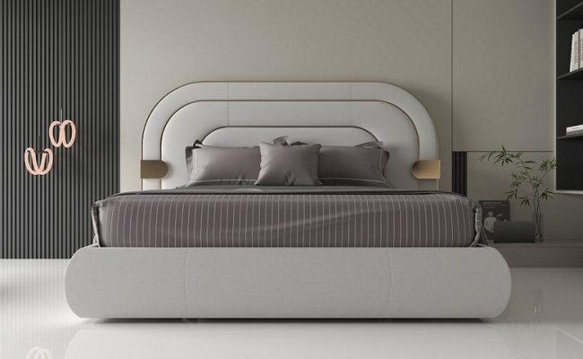 Luxus Graues Bett mit Gold Akzenten Modernes Design und Gepolstertes Kopfteil