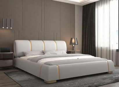 Luxus Bett mit Gold Akzenten Modernes Design Gepolstertes Kopfteil Schlafzimmer