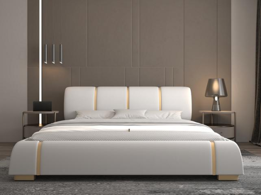 Luxus Bett mit Gold Akzenten Modernes Design Gepolstertes Kopfteil Schlafzimmer