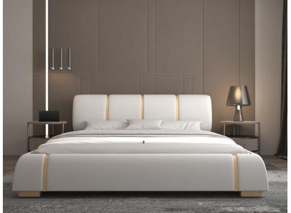 Luxus Bett mit Gold Akzenten Modernes Design Gepolstertes Kopfteil Schlafzimmer