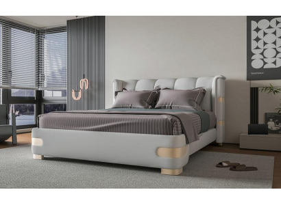 Luxus Graues Bett mit Gold Akzenten Gepolstertes Kopfteil Moderne Schlafzimmer