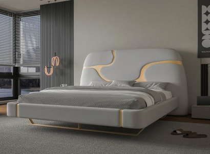 Luxus Bett mit Gold Akzenten Modernes Design Gepolstertes Kopfteil Schlafzimmer