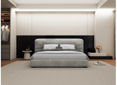 Luxus Graues Bett mit Gepolstertem Kopfteil Modernes Design Schlafzimmer