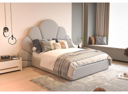 Luxus Graues Bett Blumigem Kopfteil Gepolstertes Design Modernes Schlafzimmer