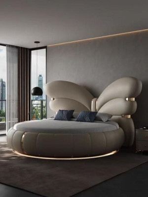 Luxus Rund Bett Schmetterling Runde Designer Schlafzimmer Betten Beige