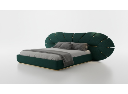 Luxus Bett Grün Gold Akzent Polster Fächer Design Modernes Schlafzimmer