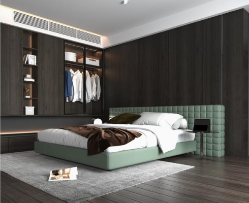Modernes Bett Grün Gewebtes Kopfteil Polster Design Elegantes Schlafzimmer