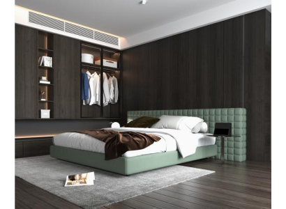 Modernes Bett Grün Gewebtes Kopfteil Polster Design Elegantes Schlafzimmer