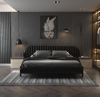 Luxusbett Schwarz Modernes Polsterbett Elegantes Design Komfort Schlafen Bett