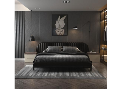 Luxusbett Schwarz Modernes Polsterbett Elegantes Design Komfort Schlafen Bett