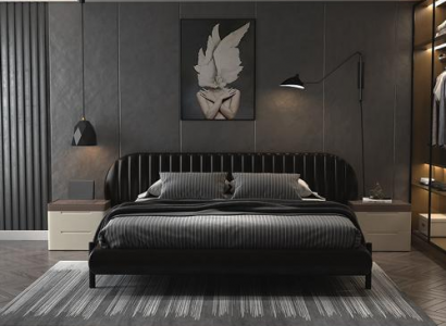 Luxusbett Schwarz Modernes Polsterbett Elegantes Design Komfort Schlafen Bett