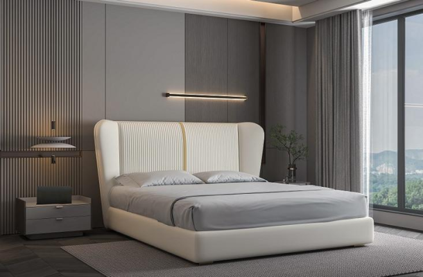 Luxusbett Beige Modernes Polsterbett Komfort Schlafen Stilvolles Design Bett