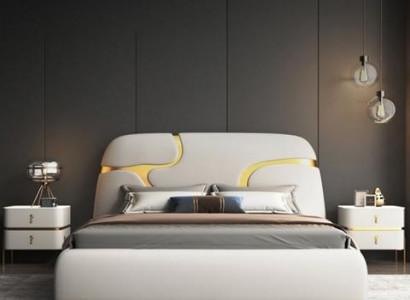 Designerbett Grau Gold Modernes Polsterbett Luxus Schlafen Eleganter Stil Look