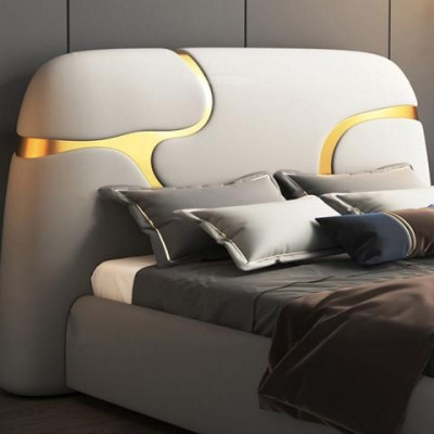 Designerbett Grau Gold Modernes Polsterbett Luxus Schlafen Eleganter Stil Look
