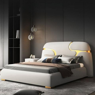 Designerbett Grau Gold Modernes Polsterbett Luxus Schlafen Eleganter Stil Look