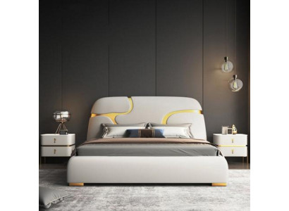 Designerbett Grau Gold Modernes Polsterbett Luxus Schlafen Eleganter Stil Look