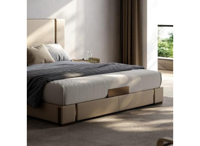 Luxusbett Beige Modernes Polsterbett Komfort Schlafen Stilvolles Design Elegant