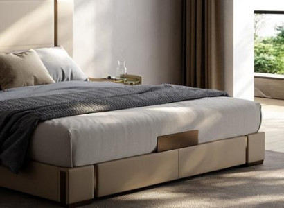 Luxusbett Beige Modernes Polsterbett Komfort Schlafen Stilvolles Design Elegant