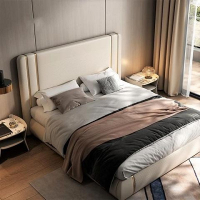 Polsterbett Luxusbett Beige Modernes Komfort Schlafen Stilvolles Design Bett