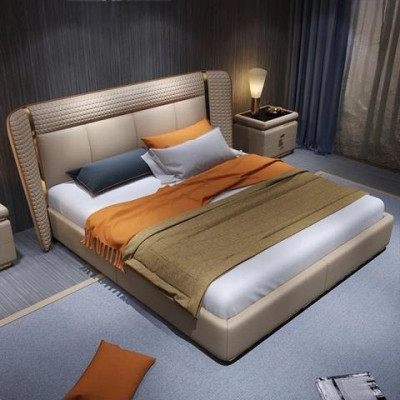 Luxusbett Beige Modernes Polsterbett Komfort Schlafen Stilvolles Design Bett