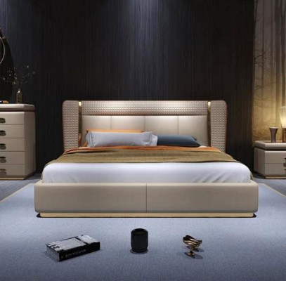 Luxusbett Beige Modernes Polsterbett Komfort Schlafen Stilvolles Design Bett
