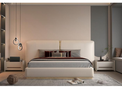 Polsterbett Luxus Design Bett Schlafzimmer Möbel Beiges Kopfteil Elegant