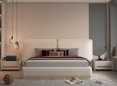 Polsterbett Luxus Design Bett Schlafzimmer Möbel Beiges Kopfteil Elegant