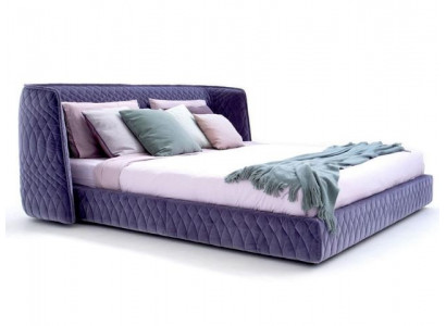 Designer Polsterbett Samt Luxus Modern Blau Doppelbett Rückenlehne Elegant