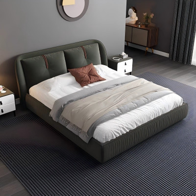 Designer Lederbett Dunkelgrün Modern Luxus Doppelbett Gepolstertes Bett