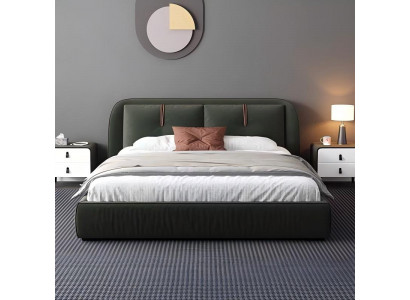 Designer Lederbett Dunkelgrün Modern Luxus Doppelbett Gepolstertes Bett