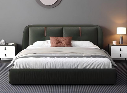 Designer Lederbett Dunkelgrün Modern Luxus Doppelbett Gepolstertes Bett