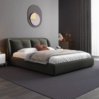 Designer Lederbett Dunkelgrün Modern Luxus Doppelbett Gepolstertes Bett