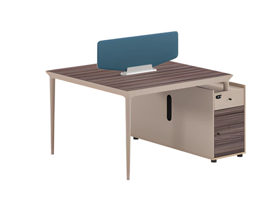 Moderne Schreibtisch Beige Holzoptik Akustikpaneel mit Stauraum Büro Möbel