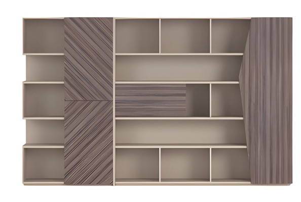 Regalsystem Modern Beige Braun Holzoptik Offenes Design Schubladen Bürochrank