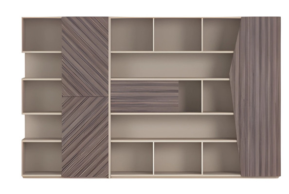 Regalsystem Modern Beige Braun Holzoptik Offenes Design Schubladen Bürochrank