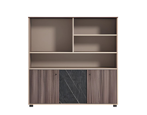 Büroschrank Modern Beige Braun Holzoptik Steinoptik Türen Offenes Design