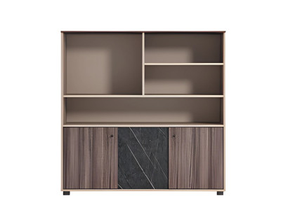 Büroschrank Modern Beige Braun Holzoptik Steinoptik Türen Offenes Design