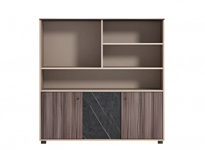 Büroschrank Modern Beige Braun Holzoptik Steinoptik Türen Offenes Design