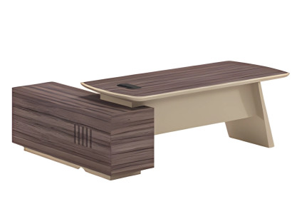 Schreibtisch Modern Beige Braun Holzoptik Mit Ablagefläche und Steckdose